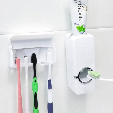 Automatic Toothpaste Dispenser + Toothbrush Holder Set Wall Mount Wall-mounted Home Tools Bathroom Accessories