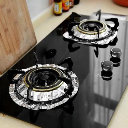 Cover 10Pcs Square Round Gas Cooker Burners Stove Bib Aluminum Foil Anti-oil Mat